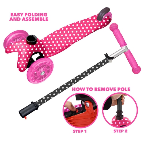 Rugged Racer Mini Deluxe 3-Wheel Scooter with LED Lights and Pink Polka Dot Design