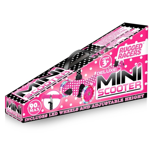 Rugged Racer Mini Deluxe 3-Wheel Scooter with LED Lights and Pink Polka Dot Design