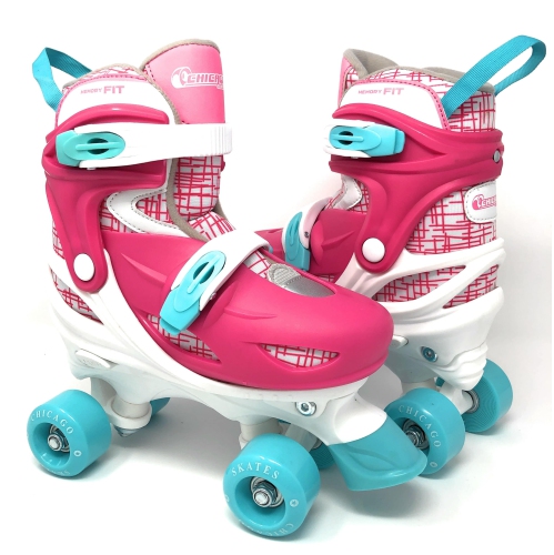 Chicago Skates – Ensemble d’accessoires pour enfants, 4 roulettes à quatre roues alignées, rose, taille 1-4