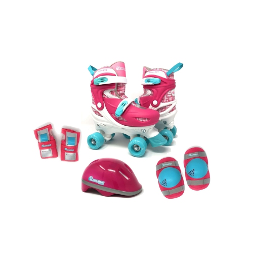 Chicago Skates – Ensemble d’accessoires pour enfants, 4 roulettes à quatre roues alignées, rose, taille 1-4