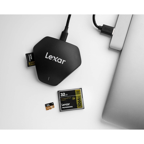 Lexar – Lecteur de cartes USB 3-en-1 pour cartes SD, microSD et CF, noir