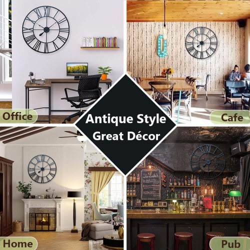 Horloge murale rétro avec chiffres romains noirs ronds de 32 po