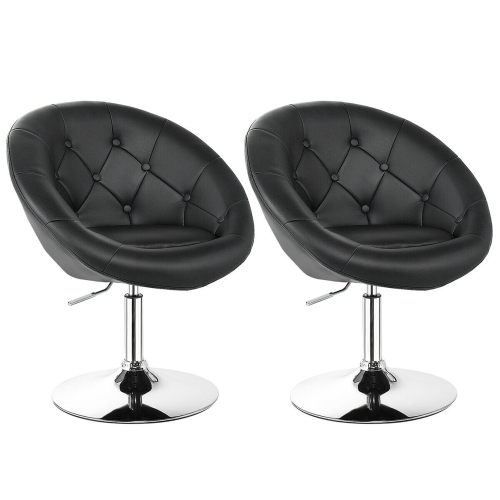 GYMAX  Set Of 2 Swivel Bar Stools Height Adjustable Round Tufted Back Bar Chairs In Black