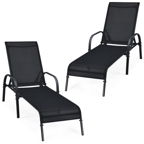 Gymax 2PCS Adjustable Chaise Lounge Chair Recliner Patio Yard Outdoor w/ Armrest Black