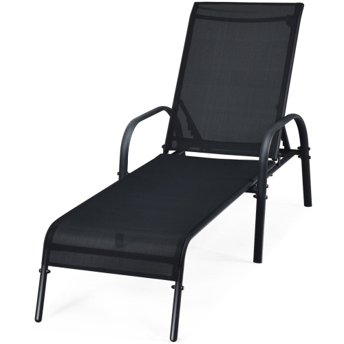 Gymax 2PCS Adjustable Chaise Lounge Chair Recliner Patio Yard Outdoor w/ Armrest Black