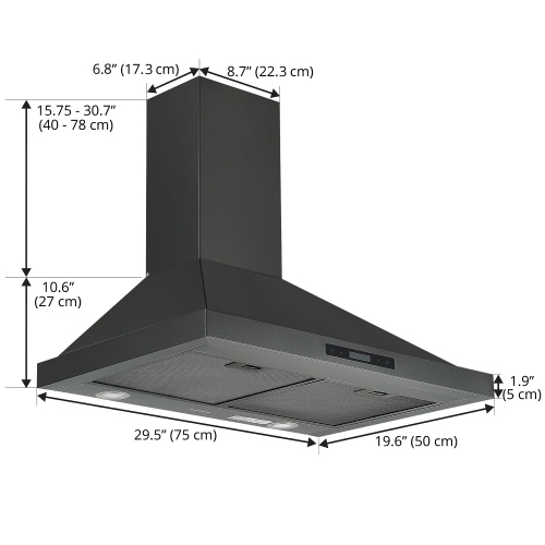 Ancona 30" Convertible Wall Mount Pyramid Range Hood in Black Stainless Steel