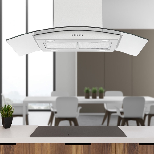 Ancona 36" Convertible Island Mount Glass Canopy Range Hood in Stainless Steel