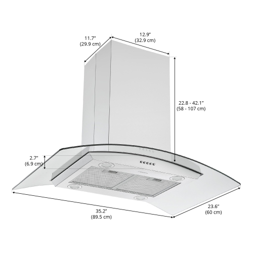 Ancona 36" Convertible Island Mount Glass Canopy Range Hood in Stainless Steel