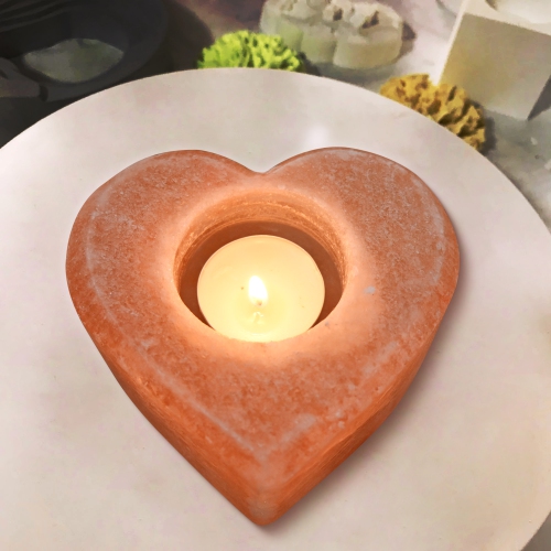 Apex Global Natural Himalayan Rock Salt Heart Shape Tea Light Candle Votive Holder. 100% Authentic with no Chemical Additives,(2.5 inches, 3.5 lbs) B