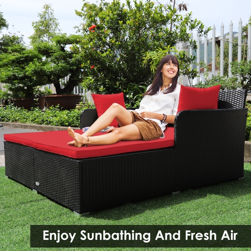 Costway Outdoor Patio Rattan Daybed Pillows Cushioned Sofa Furniture
