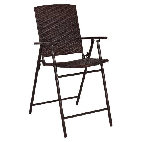 Costway 5Pcs Patio Dining Set 4 Rattan Bar Stool Folding Chair Bar Table with Glass Top