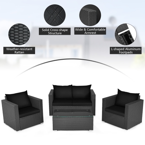 Costway 8PCS Patio Rattan Furniture Set Cushioned Sofa Chair Coffee Table