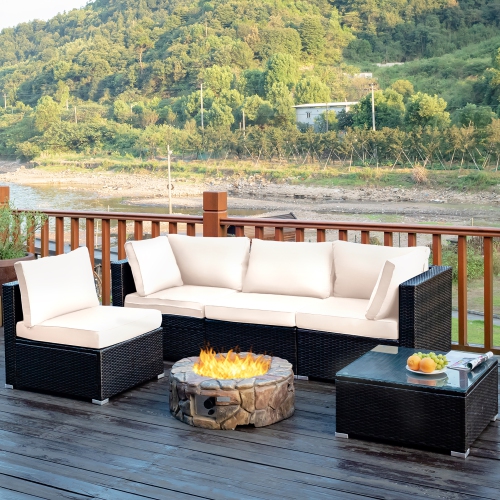Costway 5PCS Patio Rattan Furniture Set Cushioned Sofa Chair Coffee Table