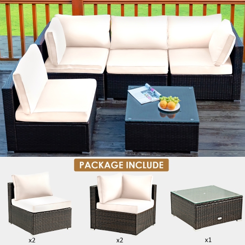 Costway 5PCS Patio Rattan Furniture Set Cushioned Sofa Chair Coffee Table