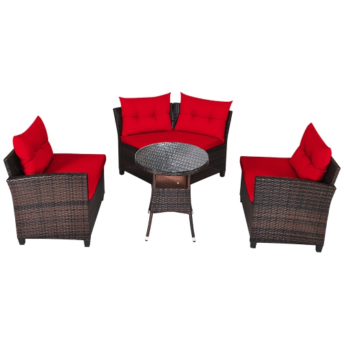 Costway 4PCS Outdoor Patio Rattan Furniture Set Cushioned Sofa Table