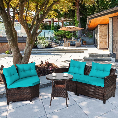 Ensemble de patio de 4 pièces en rotin avec table de salon rembourrée de Costway