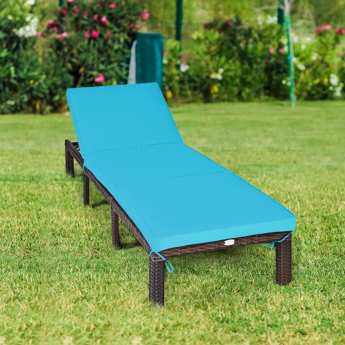 Costway Outdoor Rattan Lounge Chair Chaise Recliner Adjustable Cushioned Patio Turquoise