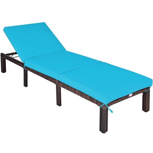 Costway Outdoor Rattan Lounge Chair Chaise Recliner Adjustable Cushioned Patio Turquoise