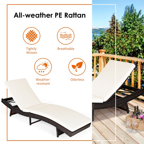 Costway Patio Rattan Folding Lounge Chair Chaise Adjustable W/Cushion
