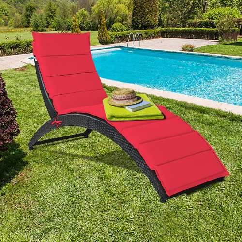 Costway Folding Patio Rattan Lounge Chair Chaise Cushioned Portable Garden