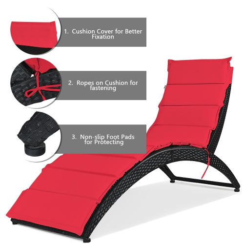 Costway Folding Patio Rattan Lounge Chair Chaise Cushioned Portable Garden