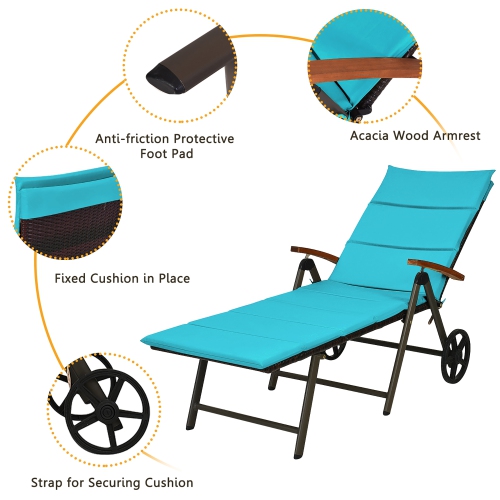 Costway 2PCS Folding Patio Rattan Lounge Chair Aluminum Adjustable