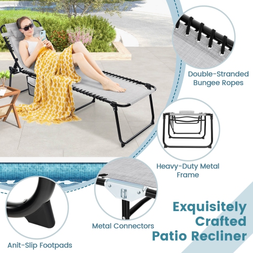 Costway Folding Beach Lounge Chair Heightening Design Patio Lounger w/ Pillow