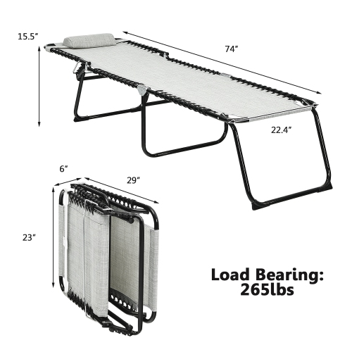 Costway Folding Beach Lounge Chair Heightening Design Patio Lounger w/ Pillow