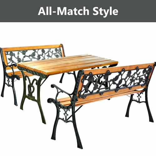 Costway Patio Park Garden Bench Porch Chair Outdoor Deck Cast Iron Hardwood Rose