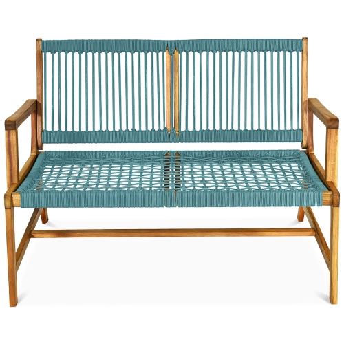 Costway 2-Person Patio Acacia Wood Bench Loveseat Chair Porch Garden Furniture Turquoise