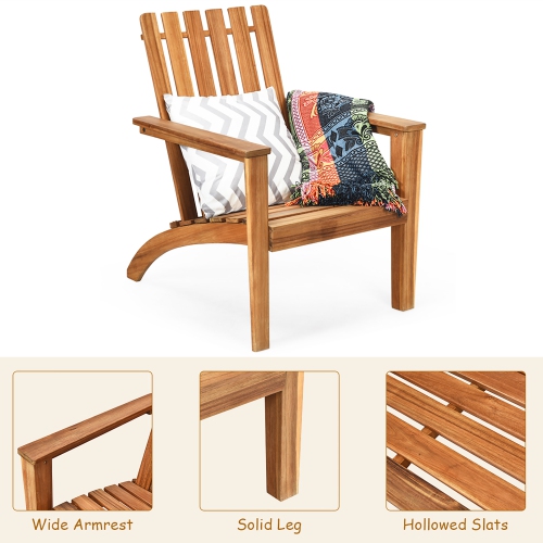 Chaise longue de patio Adirondack en bois d'acacia de Costway Fauteuil de jardin extérieur robuste