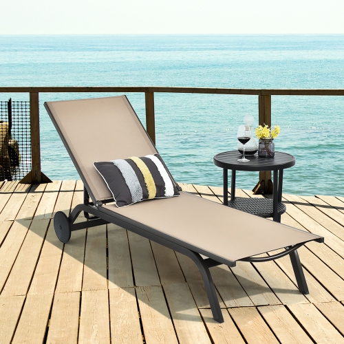 Costway Outdoor Patio Lounge Chair Chaise Reclining Aluminum Fabric Adjustable