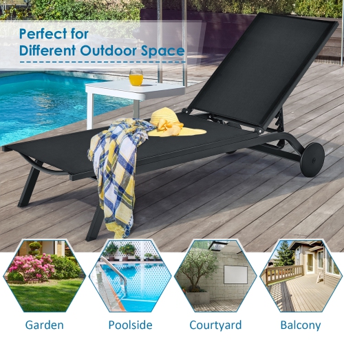 Costway Outdoor Patio Lounge Chair Chaise Reclining Aluminum Fabric Adjustable