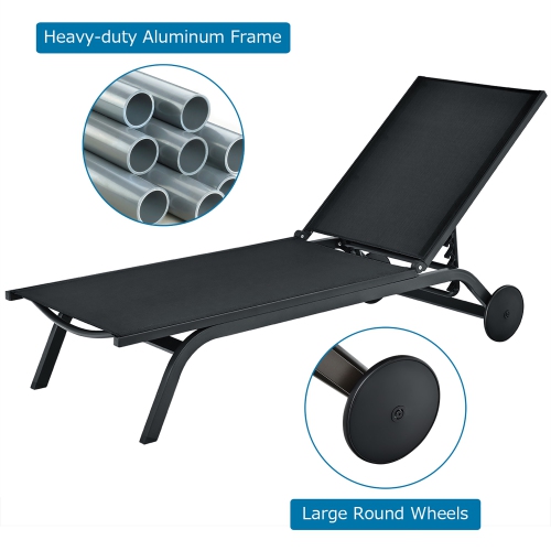 Costway Outdoor Patio Lounge Chair Chaise Reclining Aluminum Fabric Adjustable