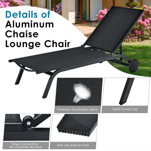 Costway Outdoor Patio Lounge Chair Chaise Reclining Aluminum Fabric Adjustable