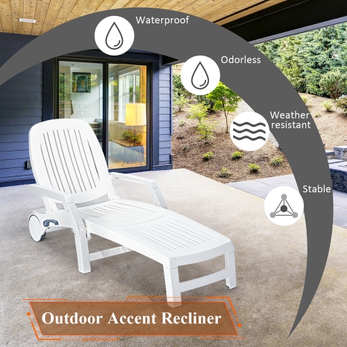 Costway Patio Lounge Chair Chaise Adjustable Recliner Weather Resistant Wheels