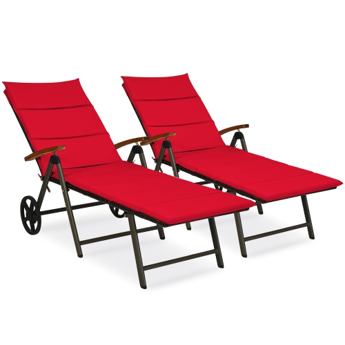 Marque COSTWAY Chaise longue de piscine extérieure pliante Chaise longue en rotin en aluminium Chaise longue inclinable avec roues