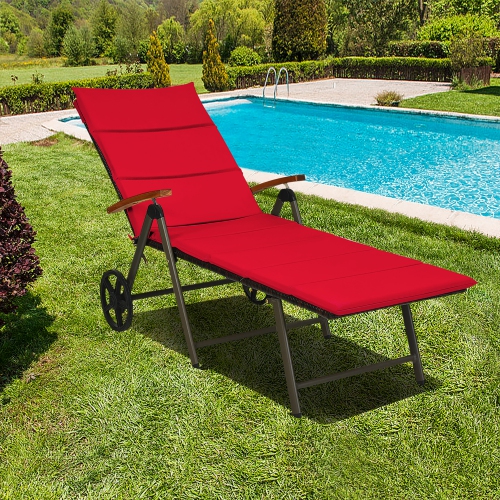 Marque COSTWAY Chaise longue de piscine extérieure pliante Chaise longue en rotin en aluminium Chaise longue inclinable avec roues