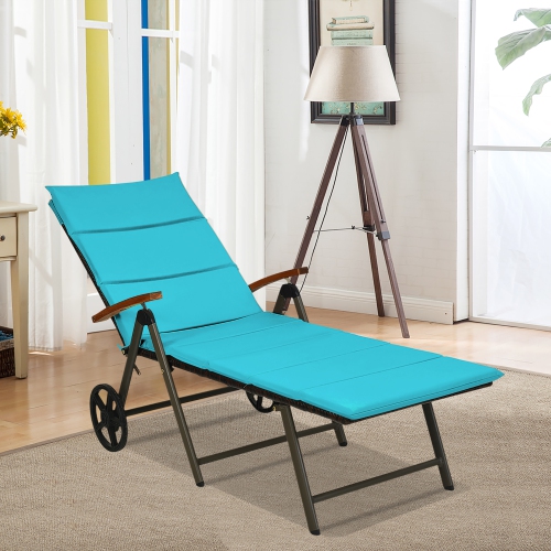 Marque COSTWAY Chaise longue de piscine extérieure pliante Chaise longue en rotin en aluminium Chaise longue inclinable avec roues