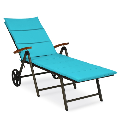 Marque COSTWAY Chaise longue de piscine extérieure pliante Chaise longue en rotin en aluminium Chaise longue inclinable avec roues