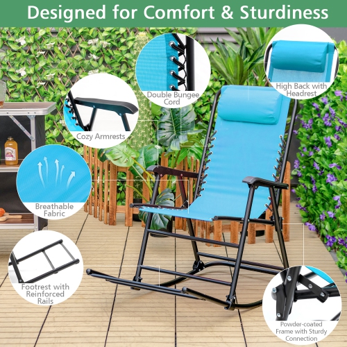 Costway Folding Zero Gravity Rocking Chair Rocker Porch Outdoor Patio w/ Headrest
