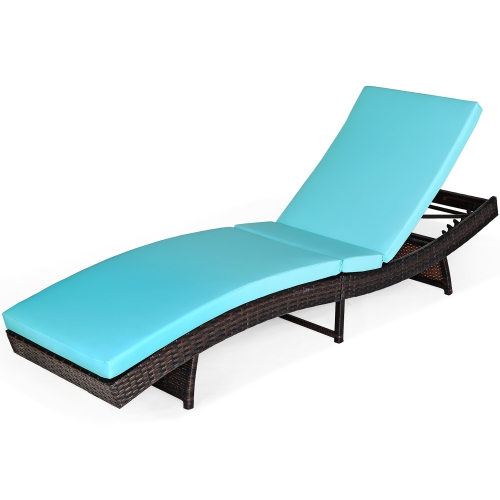 Costway Patio Rattan Folding Lounge Chair Chaise Adjustable W/Cushion