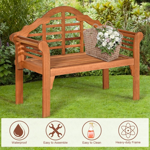Costway 49'' Outdoor Folding Bench Eucalyptus Wood Backrest Armrest Patio Garden