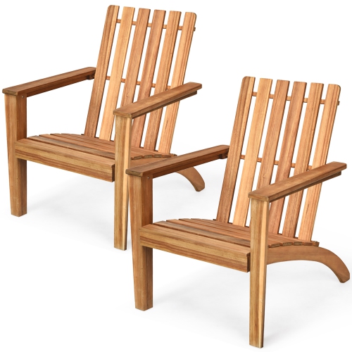 COSTWAY  2PCs Patio Acacia Wood Adirondack Chair Lounge Armchair Durable Outdoor Garden