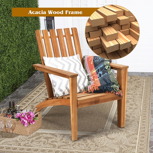 Costway 2PCS Patio Acacia Wood Adirondack Chair Lounge Armchair tough Outdoor Garden