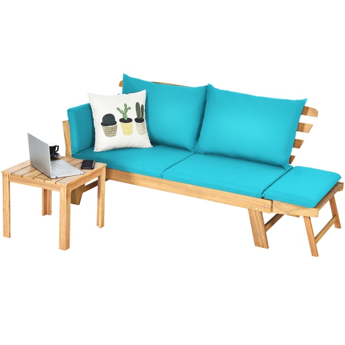 Costway Patio Convertible Sofa Daybed Solid Wood Adjustable Thick Cushion
