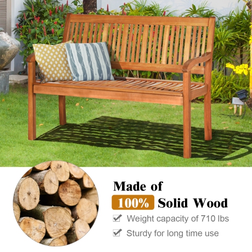 Costway 50'' Two Person Outdoor Garden Bench Loveseat Porch Chair Solid Wood W/Armrest