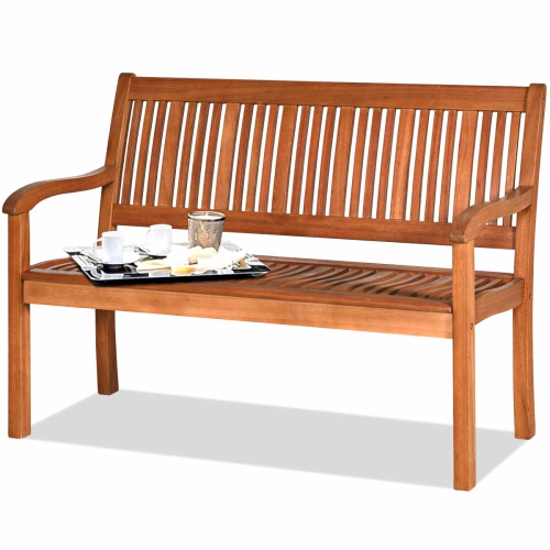 Costway 50'' Two Person Outdoor Garden Bench Loveseat Porch Chair Solid Wood W/Armrest