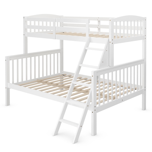 Costway Twin over Full Bunk Bed Rubber Wood Convertible with Ladder Guardrail