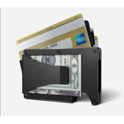 RFID-Blocking Slim Minimalist Aluminium Metal Wallet/Card Holder with Money Clip